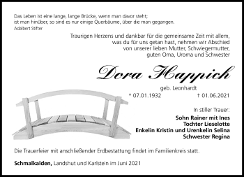 Traueranzeige von Dora Happich von Südthüringer Presse