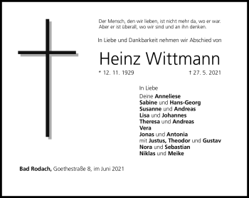 Traueranzeige von Heinz Wittmann von Neue Presse Coburg