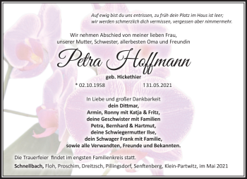Traueranzeige von Petra Hoffmann von Südthüringer Presse
