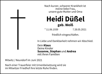 Traueranzeige von Heidi Düßel von Neue Presse Coburg