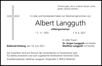Traueranzeige von Albert Langguth von Neue Presse Coburg