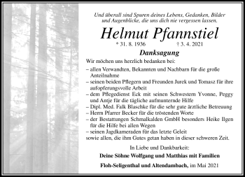 Traueranzeige von Helmut Pfannstiel von Südthüringer Presse