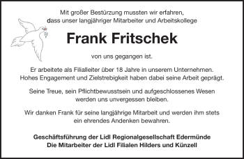Traueranzeige von Frank Fritschek von Südthüringer Presse