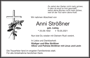 Traueranzeige von Anni Strößner von Frankenpost