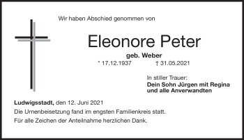 Traueranzeige von Eleonore Peter von Neue Presse Coburg