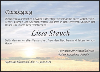 Traueranzeige von Lissa Stauch von Neue Presse Coburg