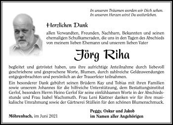 Traueranzeige von Jörg Riha von Südthüringer Presse