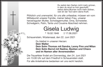 Traueranzeige von Gisela Ludiwg von Frankenpost