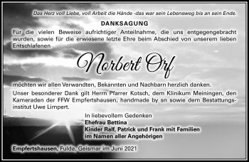 Traueranzeige von Norbert Orf von Südthüringer Presse