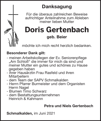 Traueranzeige von Doris Gertenbach von Südthüringer Presse