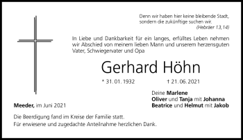 Traueranzeige von Gerhard Höhn von Neue Presse Coburg