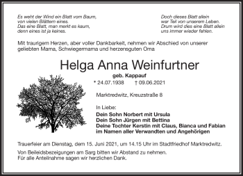 Traueranzeige von Helga Anna Weinfurtner von Frankenpost