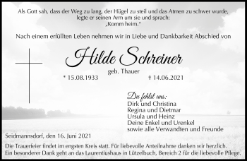 Traueranzeige von Hilde Schreiner von Neue Presse Coburg