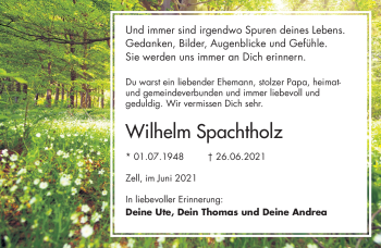 Traueranzeige von Wilhelm Spachtholz von Frankenpost