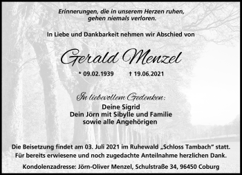 Traueranzeige von Gerald Menzel von Neue Presse Coburg