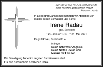Traueranzeige von Irene Radau von Frankenpost