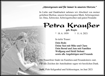 Traueranzeige von ´Petra Kraußer von Südthüringer Presse