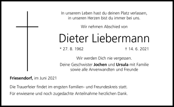 Traueranzeige von Dieter Lieberman von Neue Presse Coburg