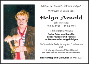 Traueranzeige von Helga Arnold von Südthüringer Presse
