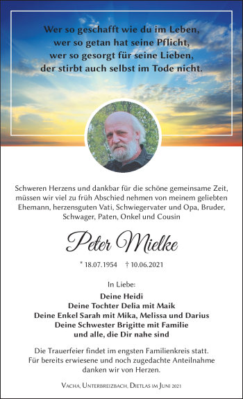 Traueranzeige von Peter Mielke von Südthüringer Presse