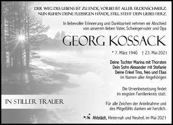 Traueranzeige von Georg Kossack von Südthüringer Presse