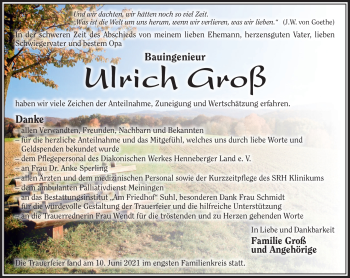 Traueranzeige von Ulrich Groß von Südthüringer Presse