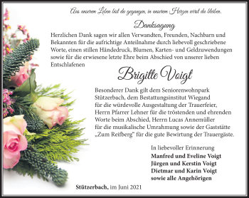 Traueranzeige von Brigitte Voigt von Südthüringer Presse