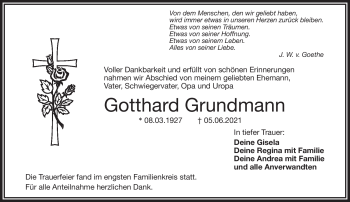 Traueranzeige von Gotthard Grundmann von Frankenpost