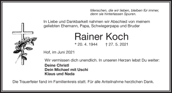 Traueranzeige von Rainer Koch von Frankenpost
