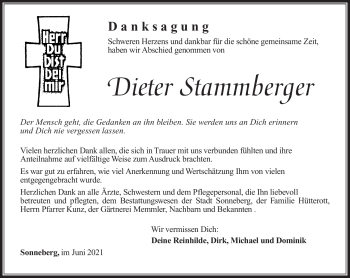 Traueranzeige von Dieter Stammberger von Südthüringer Presse