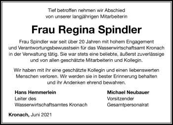 Traueranzeige von Regina Spindler von Neue Presse Coburg