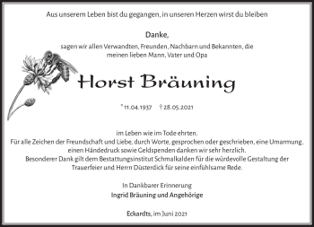 Traueranzeige von Horst Bräuning von Südthüringer Presse
