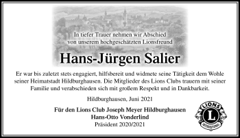 Traueranzeige von Hans-Jürgen Sailer von Südthüringer Presse