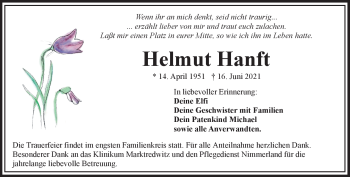 Traueranzeige von Helmut Hanft von Frankenpost