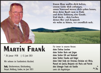 Traueranzeige von Martin Frank von Südthüringer Presse
