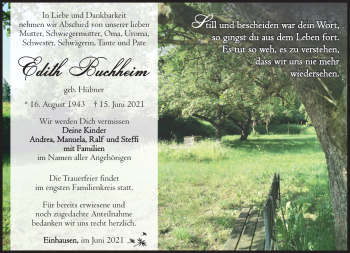 Traueranzeige von Edith Buchheim von Südthüringer Presse