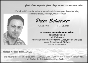 Traueranzeige von Peter Schneider von Neue Presse Coburg