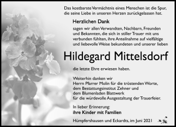Traueranzeige von Hildegard Mittelsdorf von Südthüringer Presse