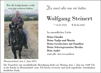 Traueranzeige von Wolfgang Steinert von Neue Presse Coburg