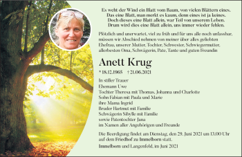 Traueranzeige von Anett Krug von Südthüringer Presse