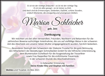 Traueranzeige von Marion Schleicher von Südthüringer Presse