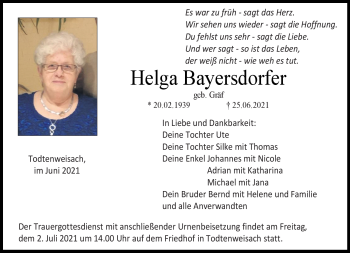 Traueranzeige von Helga Bayersdorfer von Neue Presse Coburg