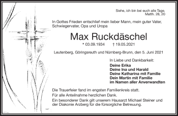 Traueranzeige von Max Ruckdäschel von Frankenpost