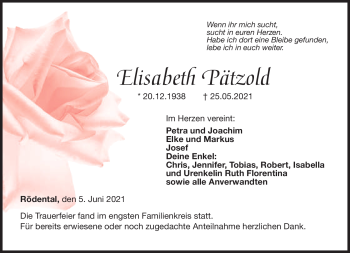 Traueranzeige von Elisabeth Pätzold von Neue Presse Coburg
