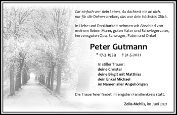 Traueranzeige von Peter Gutmann von Südthüringer Presse
