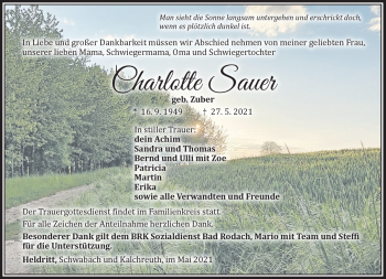 Traueranzeige von Charlotte Sauer von Südthüringer Presse