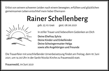 Traueranzeige von Rainer Schellenberg von Südthüringer Presse