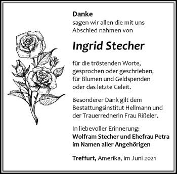 Traueranzeige von Ingrid Stecher von Südthüringer Presse