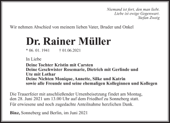 Traueranzeige von Rainer Müller von Südthüringer Presse