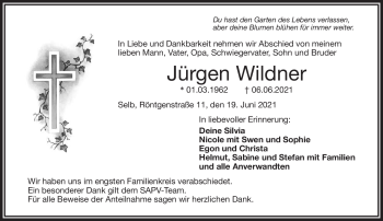 Traueranzeige von Jürgen Wildner von Frankenpost